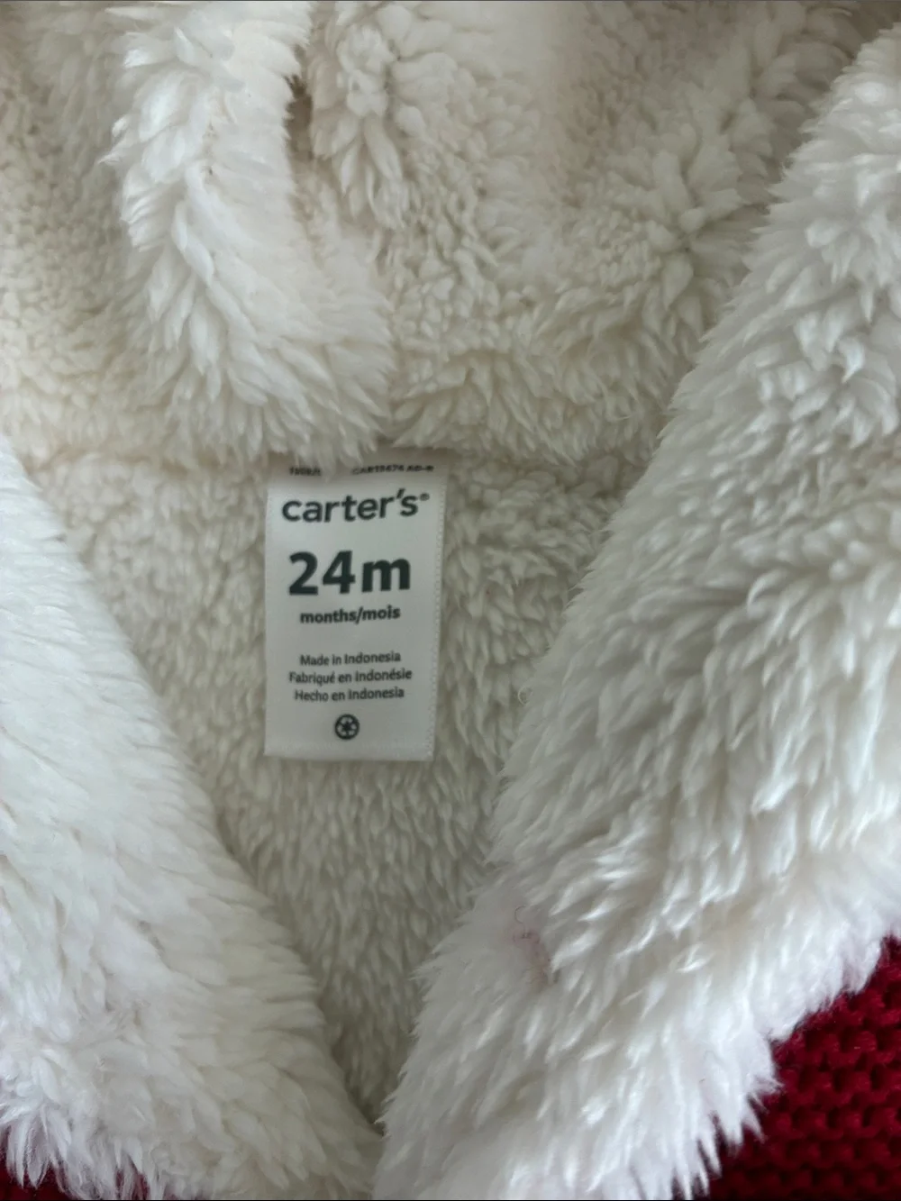 NWT Carter's Red Knit Hooded Sweater with Cream Sherpa Lining
